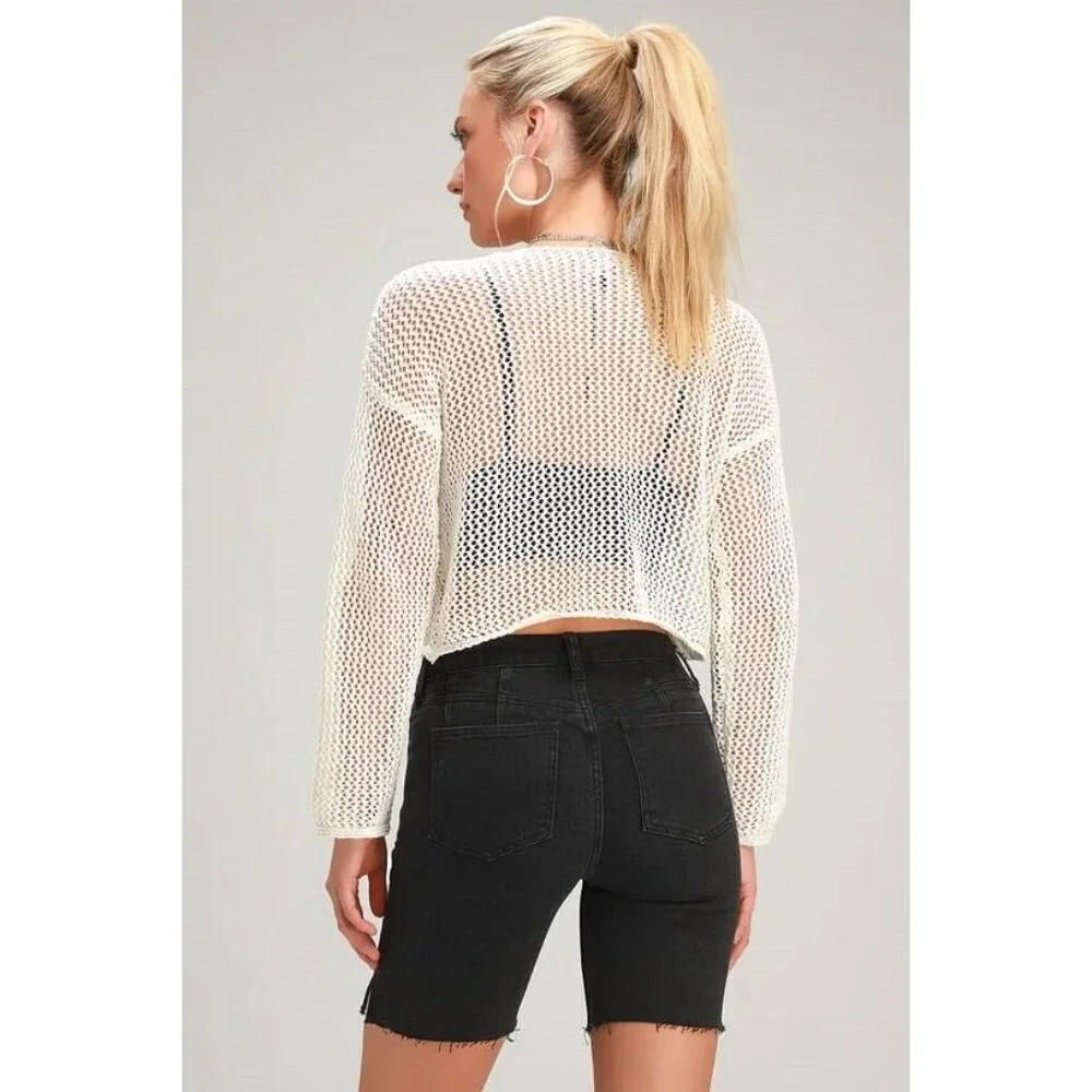 Free People Avery Denim Bermuda Frayed Hem Shorts Ash Black SZ 24 New